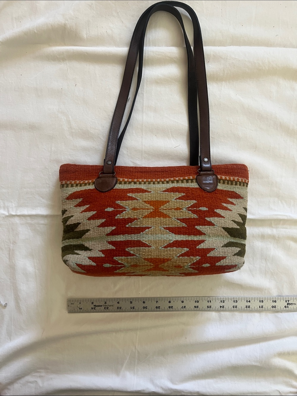 Artisan Aztec Shoulder Bag in Rust, Olive & Cream - Picture 4 of 6